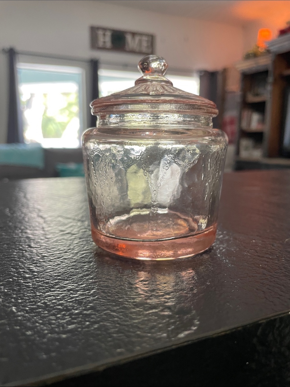 Small Pink Glass Apothecary Jar with Lid 3 in.